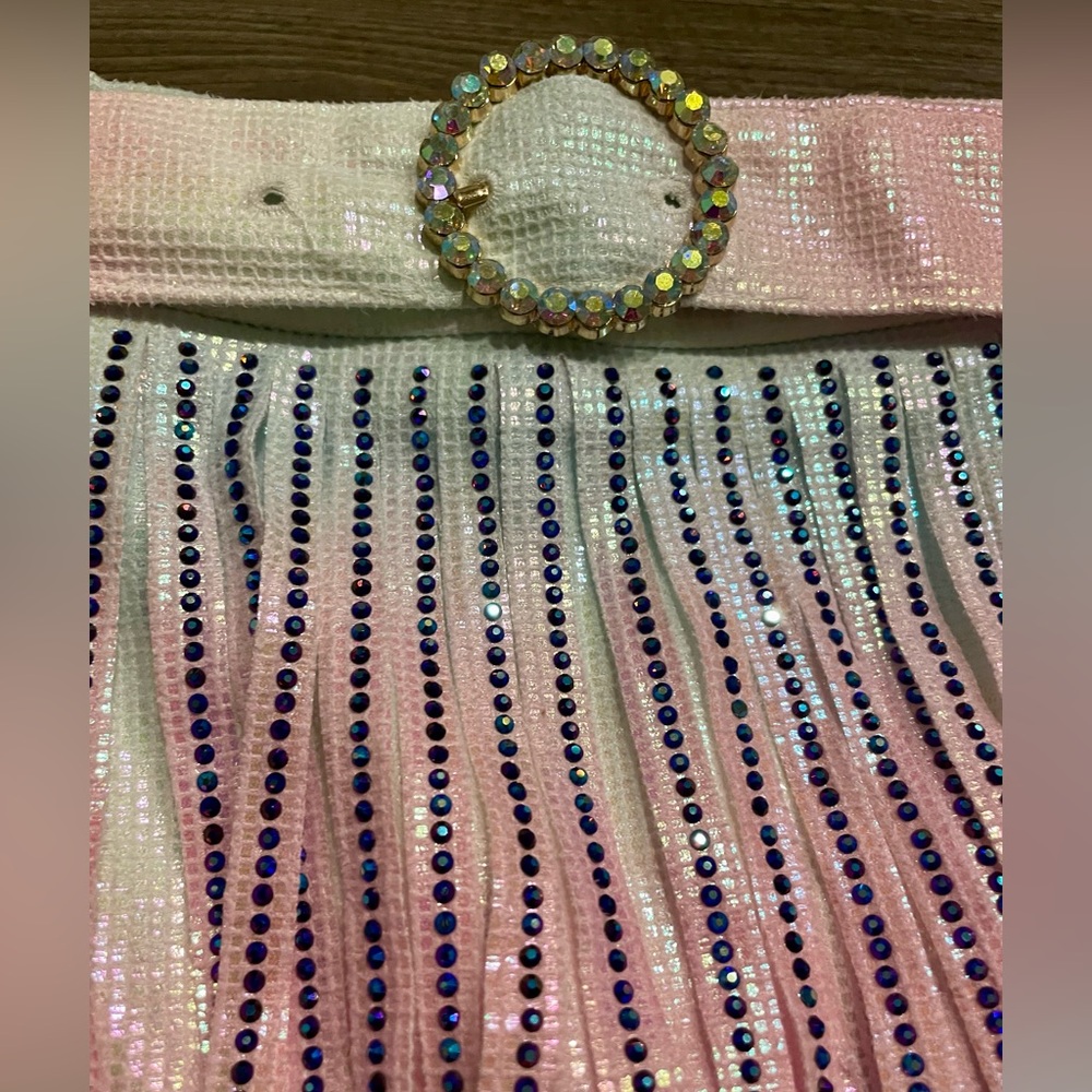 NWT Queen of Sparkles Mardi Gras Leather Fringe Belt Skort - Picture 10 of 13